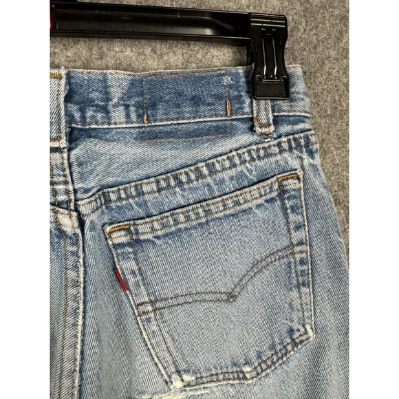 VINTAGE Levis 701 Jeans Womens 26 x 29 Blue Distressed Holes Made USA COOL! - Picture 8 of 14